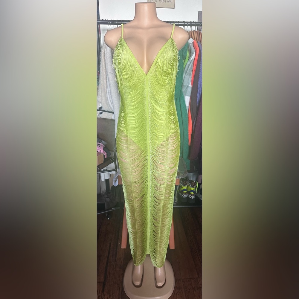 Vibrant Lime Green Midi Dress